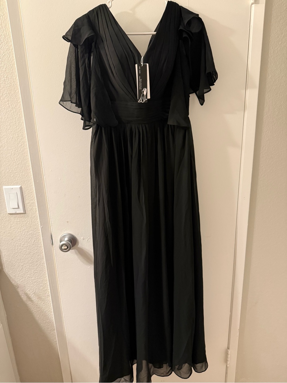 Elegant Flutter Sleeve Black Maxi Dress